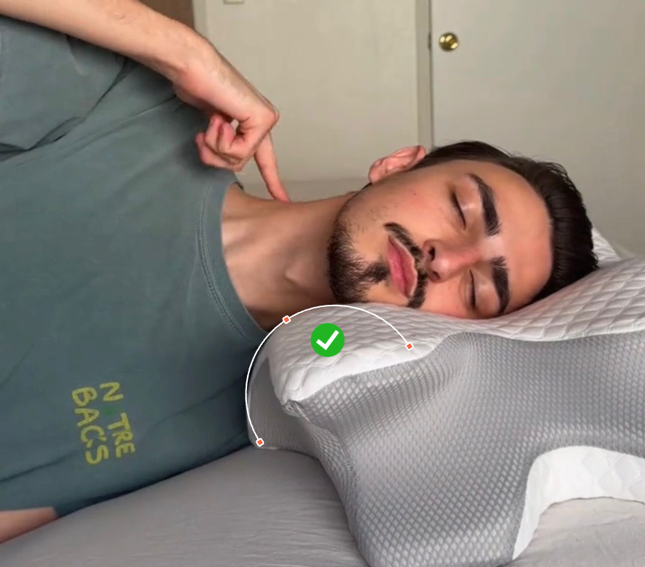 Persona durmiendo de lado sobre Morpheo, cuello y hombro con soporte