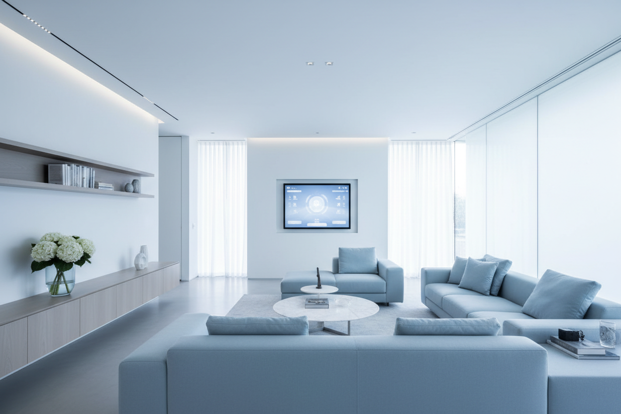 Hogar moderno celeste y luminoso
